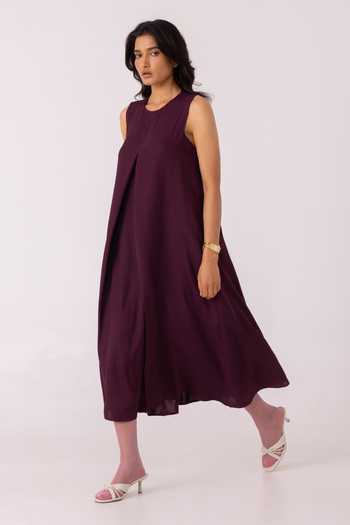 Shop_The Summer House_Wine Satin Round Neck Brooke Midi Dress _Online_at_Aza_Fashions