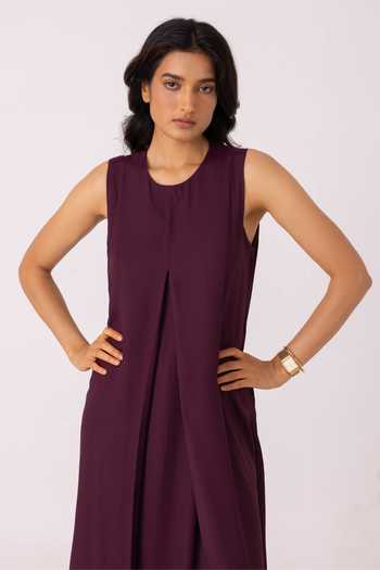 Buy_The Summer House_Wine Satin Round Neck Brooke Midi Dress 