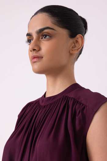 Shop_The Summer House_Wine Satin Mandarin Collar Louisa Top 