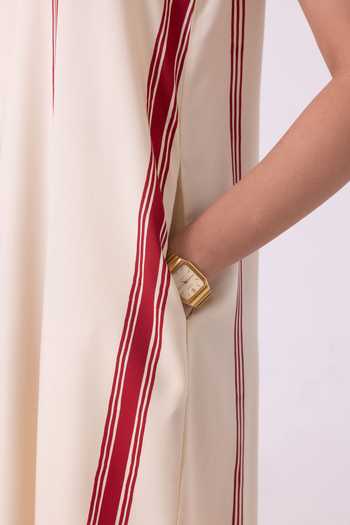 Shop_The Summer House_Cream Twill, Tencel Shawl Neck Eileen Red Striped Midi Dress _Online_at_Aza_Fashions