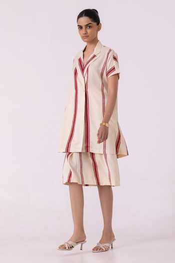 The Summer House_White Twill, Tencel Prynne Red Striped Skirt _Online_at_Aza_Fashions