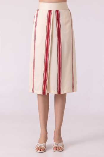 Shop_The Summer House_White Twill, Tencel Prynne Red Striped Skirt _Online_at_Aza_Fashions