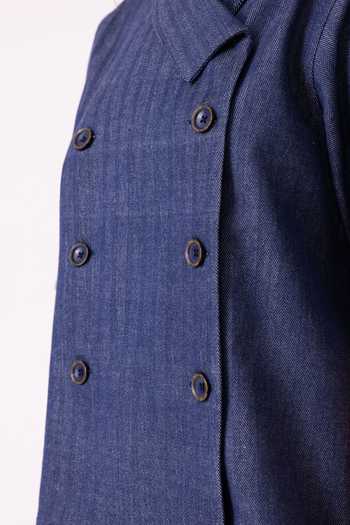 The Summer House_Blue Cotton, Twill Shawl Neck Becky Handwoven Denim Top _at_Aza_Fashions