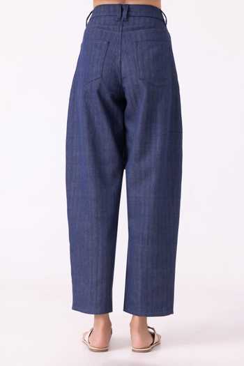 Buy_The Summer House_Blue Cotton Katniss Handwoven Denim Barrel Pant _Online_at_Aza_Fashions