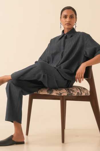 The Summer House_Blue Cotton Katniss Handwoven Denim Barrel Pant _at_Aza_Fashions