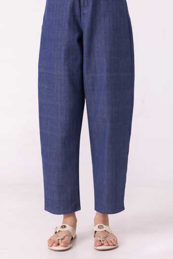 Buy_The Summer House_Blue Cotton Katniss Handwoven Denim Barrel Pant 