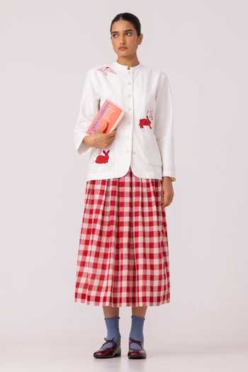 The Summer House_White Handloom Cotton Band Collar Alma Handwoven Shacket_Online_at_Aza_Fashions