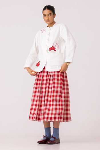 Shop_The Summer House_White Handloom Cotton Band Collar Alma Handwoven Shacket_Online_at_Aza_Fashions