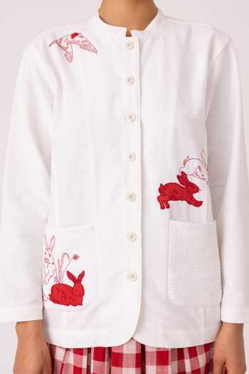 Shop_The Summer House_White Handloom Cotton Band Collar Alma Handwoven Shacket