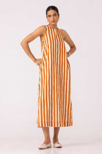 The Summer House Amaran Rust Striped Midi Dress