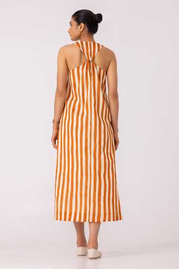 The Summer House Amaran Rust Striped Midi Dress