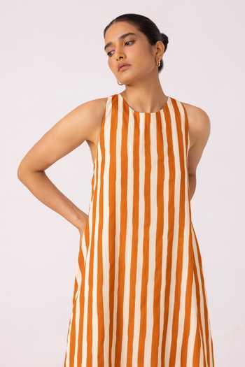 Shop_The Summer House_White Cotton Round Neck Amaran Rust Striped Midi Dress 