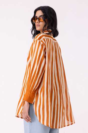 Buy_The Summer House_White Cotton Collared Tori Rust Striped Shirt _Online_at_Aza_Fashions