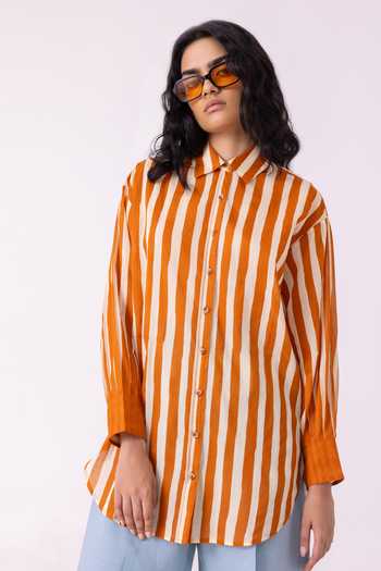 The Summer House Tori Rust Striped Shirt