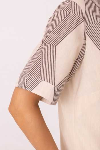 Buy_The Summer House_Cream Cotton Collared Tess Hand Printed Shirt _Online_at_Aza_Fashions
