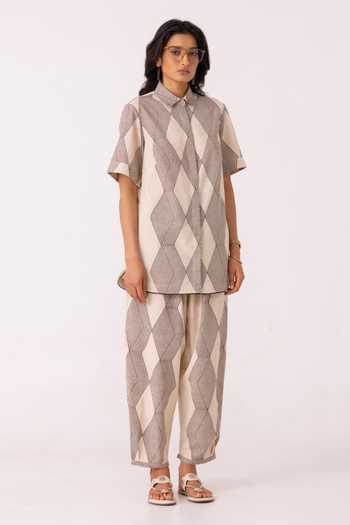 Shop_The Summer House_Beige Cotton Sonja Hand Printed Barrel Pant _Online_at_Aza_Fashions
