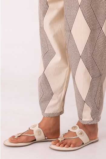 The Summer House_Beige Cotton Sonja Hand Printed Barrel Pant _at_Aza_Fashions