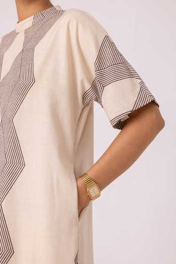 The Summer House_Beige Cotton Round Neck Ehan Printed Midi Dress _Online_at_Aza_Fashions