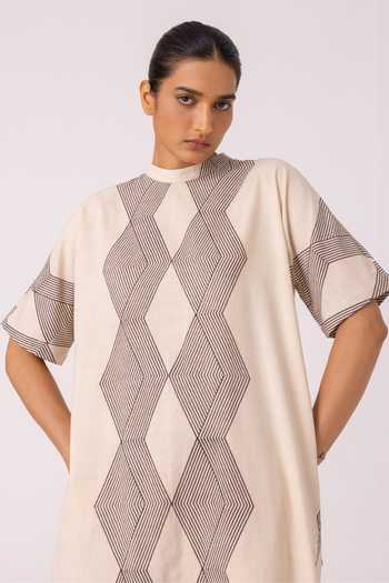 Buy_The Summer House_Beige Cotton Round Neck Ehan Printed Midi Dress _Online_at_Aza_Fashions