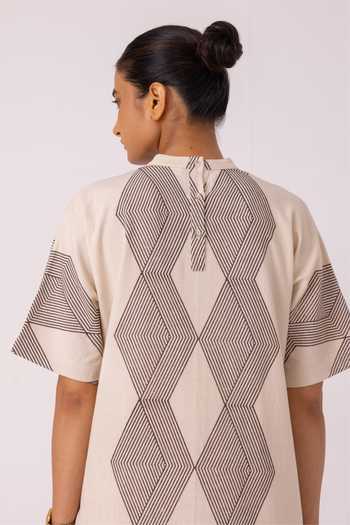 Buy_The Summer House_Beige Cotton Round Neck Ehan Printed Midi Dress 