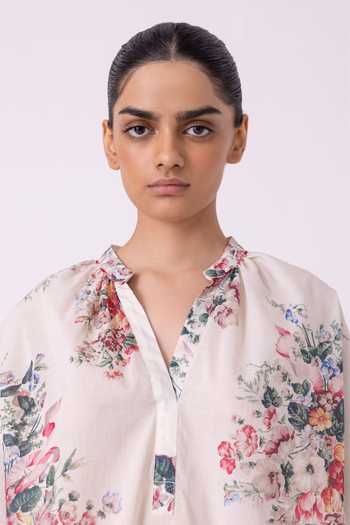 Buy_The Summer House_Multi Color Cotton, Voile Split V-neck Meg Floral Printed Top _Online_at_Aza_Fashions