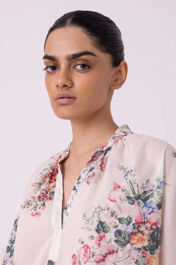 Shop_The Summer House_Multi Color Cotton, Voile Split V-neck Meg Floral Printed Top _Online_at_Aza_Fashions