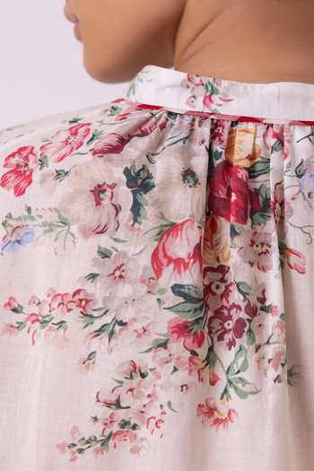 The Summer House_Multi Color Cotton, Voile Split V-neck Meg Floral Printed Top _at_Aza_Fashions