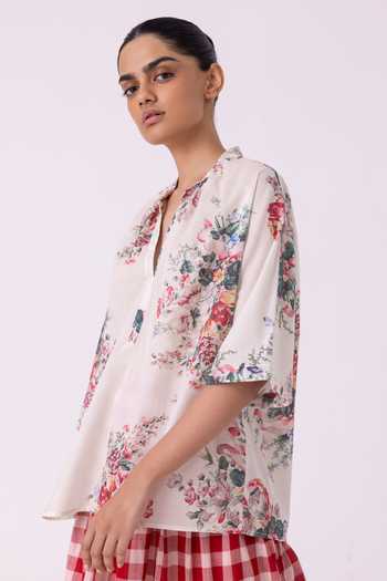 Buy_The Summer House_Multi Color Cotton, Voile Split V-neck Meg Floral Printed Top 
