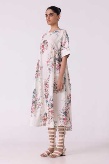 Buy_The Summer House_Multi Color Cotton, Voile Round Neck Lily Floral Print Dress _Online_at_Aza_Fashions