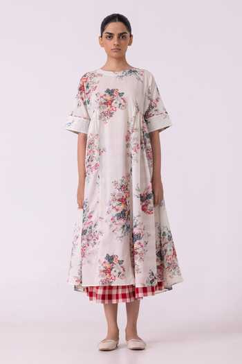 Shop_The Summer House_Multi Color Cotton, Voile Round Neck Lily Floral Print Dress _Online_at_Aza_Fashions