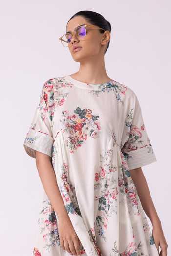 Buy_The Summer House_Multi Color Cotton, Voile Round Neck Lily Floral Print Dress 