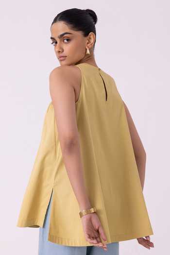 Buy_The Summer House_Yellow Cotton Halter Neck Margo Pleated Top_Online_at_Aza_Fashions