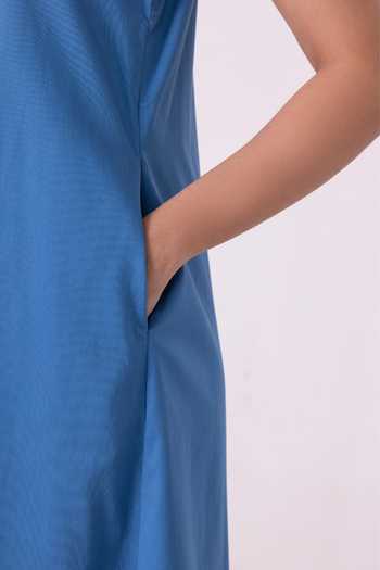 Shop_The Summer House_Blue Cotton Round Neck Brooke A Line Midi Dress _Online_at_Aza_Fashions