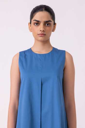 Buy_The Summer House_Blue Cotton Round Neck Brooke A Line Midi Dress 