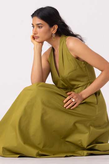 Shop_The Summer House_Olive Green Cotton Halter Neck Daisy Dress 