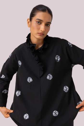 Shop_The Summer House_Black Cotton Collared Eowyn Bandhani Handwoven Shirt _Online_at_Aza_Fashions