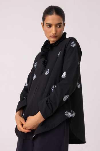 Buy_The Summer House_Black Cotton Collared Eowyn Bandhani Handwoven Shirt 