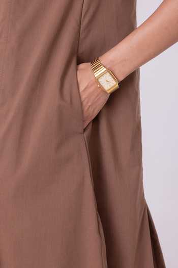 Shop The Summer House Brown Cotton, Cambric Round Neck Arwen Pleated Midi Dress Shop_The Summer House_Brown Cotton, Cambric Round Neck Arwen Pleated Midi Dress