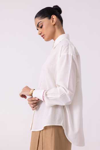 The Summer House_White Cotton Collared Norris Handwoven Shirt _Online_at_Aza_Fashions