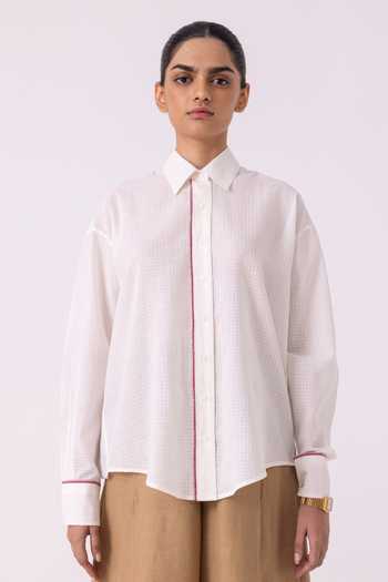 Shop_The Summer House_White Cotton Collared Norris Handwoven Shirt _Online_at_Aza_Fashions