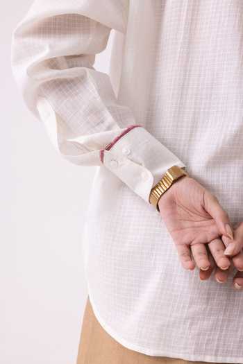 The Summer House_White Cotton Collared Norris Handwoven Shirt _at_Aza_Fashions