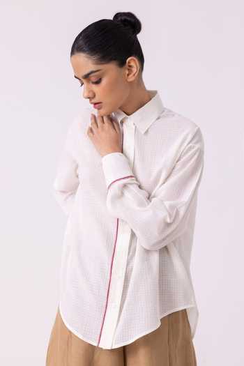 Buy_The Summer House_White Cotton Collared Norris Handwoven Shirt 