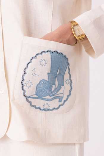 Buy_The Summer House_Off White Handloom Cotton Mandarin Collar Alma Handwoven Shacket 