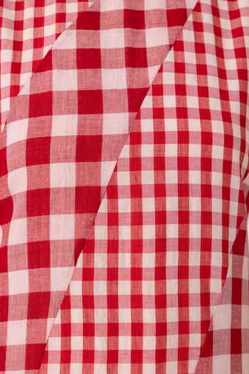 The Summer House_White Cotton Round Neck Waltz Red Checkered Handwoven Dress _at_Aza_Fashions