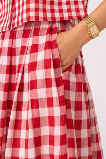 Buy_The Summer House_White Cotton June Red Checkered Handwoven Skirt 