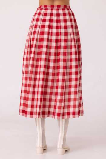 Shop_The Summer House_White Cotton June Red Checkered Handwoven Skirt 