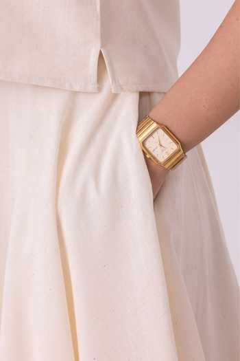 The Summer House_Off White Cotton, Twill Medea Handwoven Skirt _Online_at_Aza_Fashions