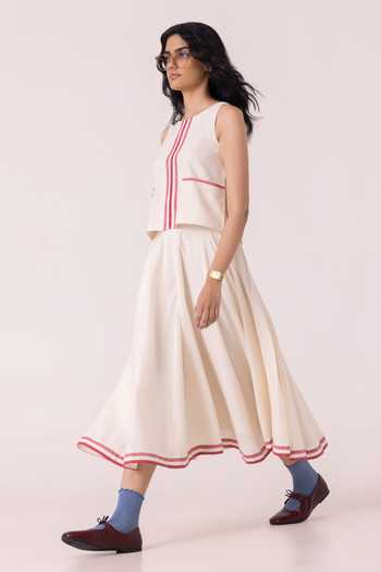 Buy_The Summer House_Off White Cotton, Twill Medea Handwoven Skirt _Online_at_Aza_Fashions