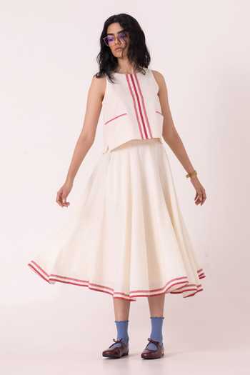 Shop_The Summer House_Off White Cotton, Twill Medea Handwoven Skirt _Online_at_Aza_Fashions