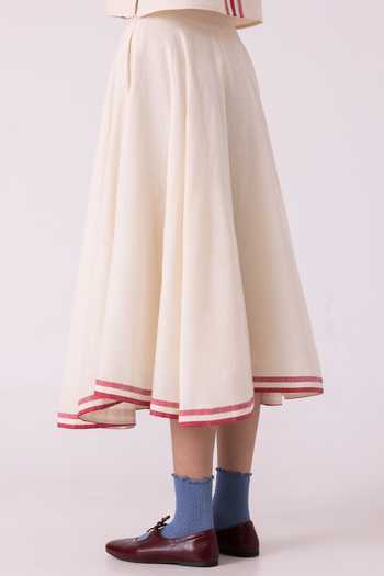 The Summer House_Off White Cotton, Twill Medea Handwoven Skirt _at_Aza_Fashions